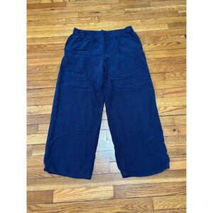 Eileen Fisher Womens Pull on Cropped Pants Size Large Blue Black Check Tencel